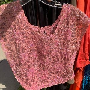 ✨🎀 Vintage Pink Beaded Open Sided Top🎀✨